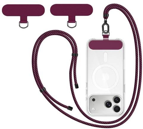 New&Teck Cordon Téléphone Portable avec 2 Patchs, Lanière de Téléphone 1m60 Résistant, Ajustable, Elégant compatible avec tous les Smartphones