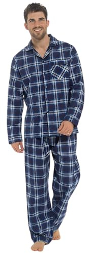 INSIGNIA Mens Reactive Dye Flannel Pyjamas 100% Cotton (UK, Alpha, XL, Regular, Regular, New Navy Wine Check)