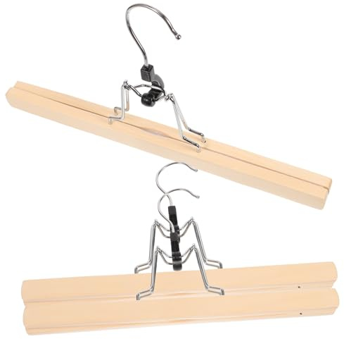 GRADENEVE 3 Pièces Lot Cintres Bois Naturel pour Pantalons et Jupes Pinces Larges Antidérapantes Design Solide et Pratique pour Femme