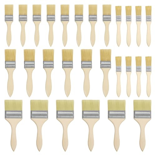 EXIN DEHCEN 28 Pezzi Pennelli da Pittore con Manico in Legno, 1/1.5/2/3 in Pennelli per Vernice, pennelli per Dipingere, Pennellessa, per Pittura a Olio, Macchia