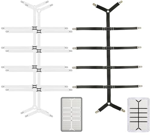 Rbleote Lot de 2 tendeurs de drap de lit réglables – 2 pièces blanches et 1 pièce noire, tendeurs de draps, tendeurs de draps, conviennent pour draps, nappes et housses de canapé