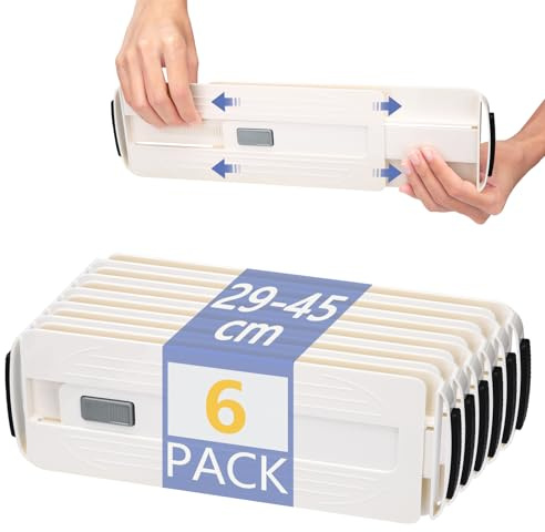 Alyvisun 6pcs Separadores de Cajones Ajustable 29-45cm, Divisorias Gavetas Plástico duro Reforzado, Sin Instalación para Cajones y Armarios