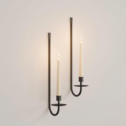 Moderner Schwarzer Wandkerzenständer Aus Metall – 2-Teiliges Setrobustes Design Aus Massivem Eisen Dekoration Für Wohnzimmer Im Landhausstil 2-Teiliges Set Für Säulenkerzen