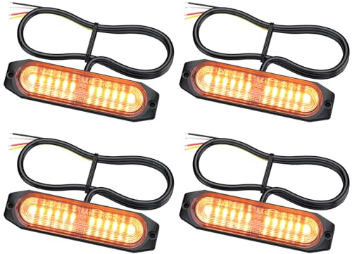 EYPINS 4X 12 LED Frontblitzer, Blinklicht Stroboskop 22 Modi, Bernstein Warnlicht 12W/Leuchte, Warnleuchte Notfall Warnung Blitzer für 12/24V Truck Traktor KFZ LKW Emergency Gabelstapler| IP65 E8&E9