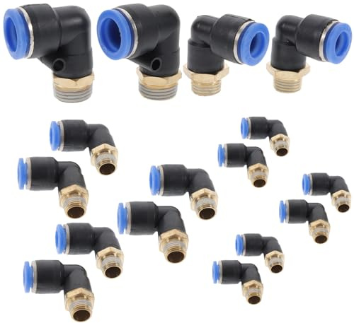 INOOMP 16 Pièces Raccords de Tuyau D'air Rapides Mâle Filetage Extérieur Coudés, Assortiment Pl4-01 à Pl16-04, Accessoires Pneumatiques Solide pour Compresseur et Réparation Industrielle