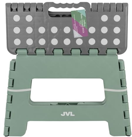JVL Small Folding Step Stool – Lightweight, Kitchen, Bathroom, Children’s Step Stool – Green
