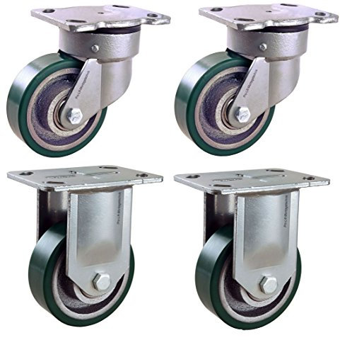 4 Stück: je 600 kg Schwerlastrollen: 2 Lenk + 2 Bock, Ø 125 mm, PU-Rollenbelag, M, 01900
