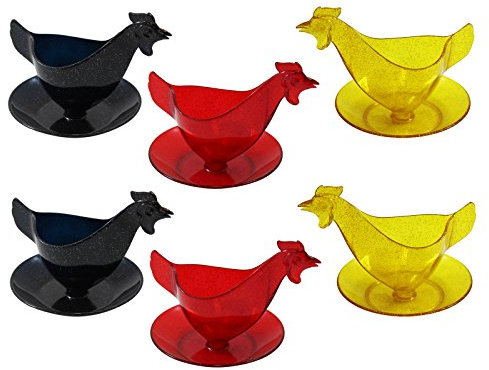 6er Set Eierbecher Huhn mit Glitzer schwarz, rot, gold, Eierbehälter, Hühnereierbecher
