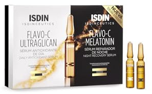 ISDIN Isdinceutics Day and Night Pack | Flavo-C Ultraglican (10 ampoules) and Flavo-C Melatonin (10 ampoules) | Daily Antioxidant Serum and Night Recovery Serum