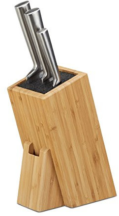Relaxdays Bambus Messerblock mit Borsteneinsatz, Küchenblock für 6 Messer aller Art, unbestückter Holzblock, natur, 17 x 11 x 25 cm