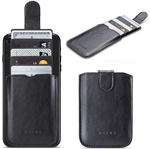 Phone Card Holder RFID Blocking Sleeve, Pu Leather Back Phone Wallet Stick-On Pull up 5 Card Holder Universally Pocket Covers Credit Cards Cash for iPhone/Android/Samsung/ Smartphones.Black (Black)