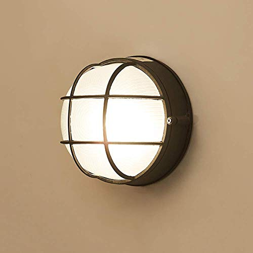 HONY-LIGHT Retro E27 Rund Außen-Wandleuchte Sand Schwarz Aluminiumguss Und Glas Schatten Gartenlampe IP65 Wand-Außenleuchte Eingangsbeleuchtung Außenlampe Haus Wandlichte 18 * 18 * 11Cm