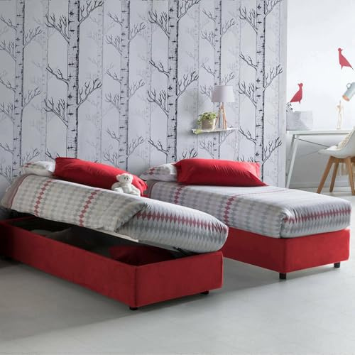 Talamo Italia - Einzelbett Melissa, Bettkasten mit Stoffbezug, 100 % Made in Italy, seitliche Öffnung, geeignet für Matratze 80x190 cm, Rot
