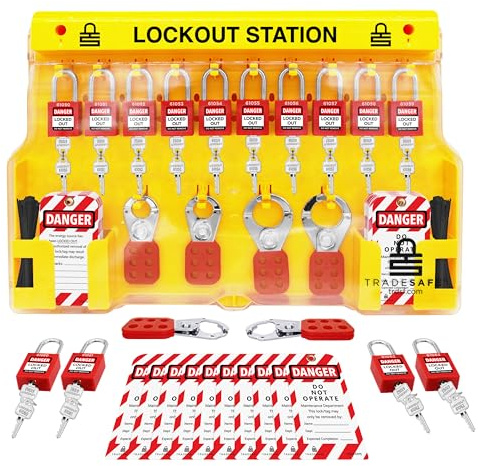 TRADESAFE Lockout Tagout Station with Loto Devices - 14 Pack Safety Lock Set, 6 Hasps, 40 Do Not Operate Tags, Lock Out Tag Out Kit Board, Lockout Safety Supply for OSHA Compliance