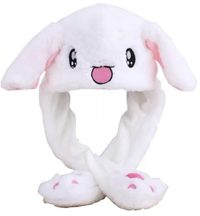 Floatdream Gorra De Conejo, Sombrero conejo con Orejas Móviles, Lindo Gorro De Peluche, para Juegos de Rol, Regalos de Cumpleaños (Blanco)