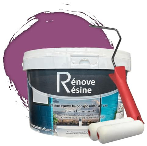 COULEURS D ANTAN Peinture Résine multisupport Intérieur pour Faïence, Carrelage, Douche, Baignoire 5m² - RAL 4008 Violet de sécurité + Kit d'application OFFERT