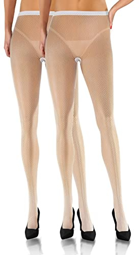 sesto senso 2 par nätstrumpbyxor finmaskiga sexiga nätstrumpor för kvinnor nätstrumpor, 2-pack – vit, M-L
