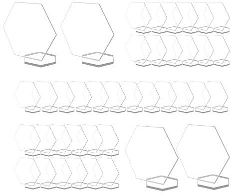 CDIYTOOL 40 Stück Transparente Hexagon Acryl-Platzkarten mit 40 Ständern, Leere Platte Sitztabelle Karte für Tische, Gäste-Namen Karten für Hochzeit, Party oder Veranstaltungsdekoration (klein, 8 cm)
