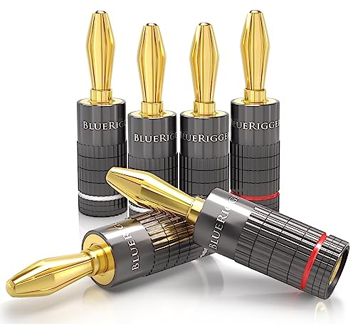 BlueRigger Banana Plugs 3 Pairs / 6 pcs (Closed Dual Screw) - 3 Pack Gold Plated Speaker Plugs Connector for Speaker Wire, Amplifier, Receiver, Banana Wall Plate, Home Theater