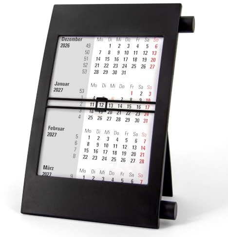 Truento 3-Monats-Tischkalender für 2 Jahre (2025 & 2026) - mit Drehmechanik - schwarz/schwarz