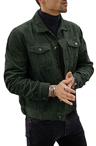 Pretifeel Mens Corduroy Trucker Jacket Slim Fit Button Down Fall Winter Coat