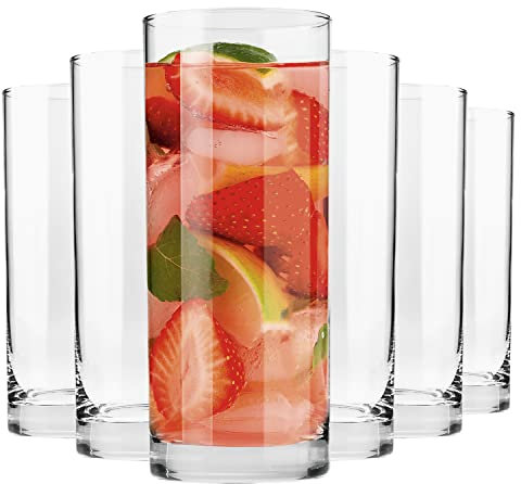 Krosno Glasses for Water, Juice, Long Drink Basic Cocktails | Drinks & Water | Set of 6 | 300 ML | Basic Collection | Classic Shape | Lead-Free Glass | Home, Restaurants & Parties | Dishwasher Safe