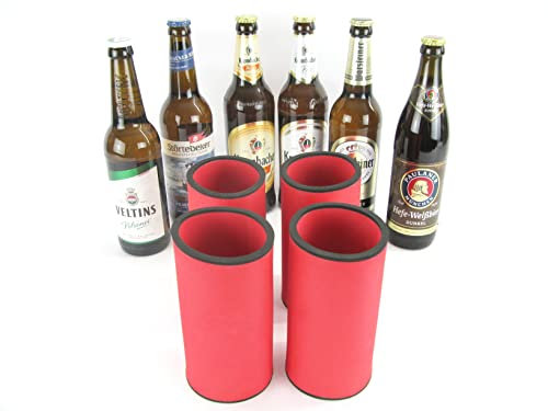 4 High-Quality Coolers Made of 5-6 mm Thick Neoprene for 0.5 L Bottles in Red (4 Red Bottle Coolers)