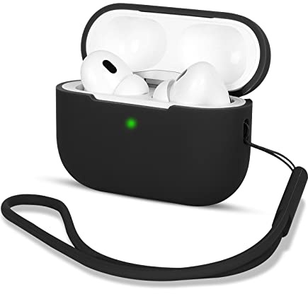 AOTUAO Coque Compatible avec AirPods Pro 2 - Étui Protection en Silicone avec Lanyard pour 2ᵉ Génération 2022, Noir