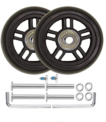1 Paar Gepäck-Räder Ersatz 70 x 19 mm mit 8 mm Kugellagern, 35 mm 40 mm Achsen, Schraubenschlüssel, Reparatur-Set für Koffer und Inline-Skate