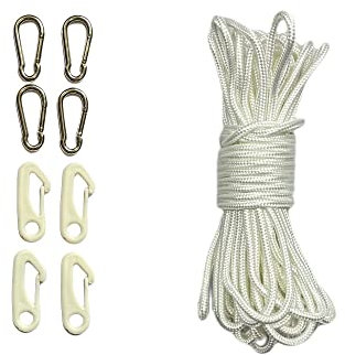 Stormflag 15meter 6mm Durchmesser Fahnenmast Seil Weiße Fahnenseil Wetterfest 4pcs Metall Haken und 4pcs Nylon Haken Fahnenmast Segelboot Garten Camping