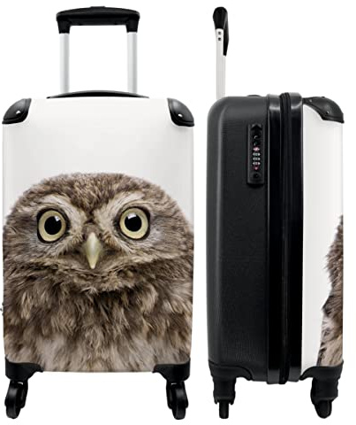 NoBoringSuitcases© Koffer Handgepäck | Kabinentrolley, Leichtgewicht, 4 Rollen, mit Eulemotiv, Zahlenschloss, UV-beständig, 55cm-35cm-20cm