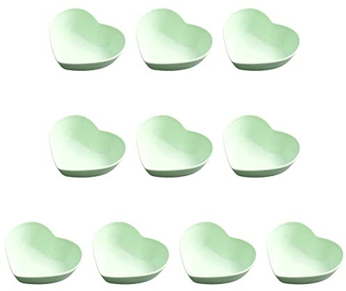 Dipping Bowls, Soy Sauce Dish, Small Serving Bowls for Side Dishes Vintage Love Heart Leaf Stylish Design, Seasoning Dish, Set of 10 Mini Appetizer Plates for Condiment Sushi Ketchup BBQ Party Green-