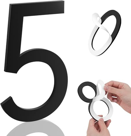 5 Inch House Numbers, Self-adhesive House Number Acrylic Modern House Numbers for Outside Black Mailbox Numbers Address Home Number for House Apartments Office Hotel Room Easy to Install (5)