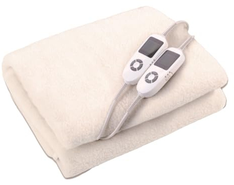 Kleeneze KL3750 Multizonal Beheizte Unterdecke – für Doppelbetten, 4 Heizzonen für Körper & Füße, 9 Heizstufen, weiches Fleece, maschinenwaschbar, 2 Controller, 12-Stunden-Timer, 2 x 60 W, 190 x 137