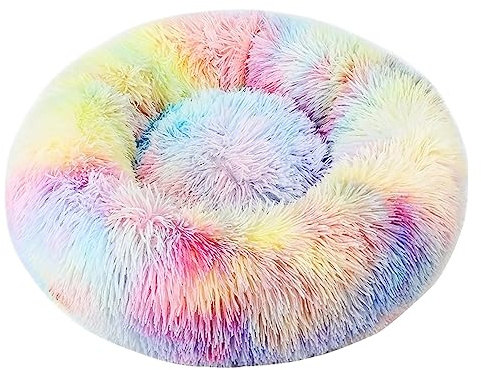 Hundsäng, katt lugnande säng, rund plyschsäng, tvättbar, halkfri botten, fluffig rund husdjurssäng, för små medelstora hundar (M - cirka 50 cm/19,69 tum)