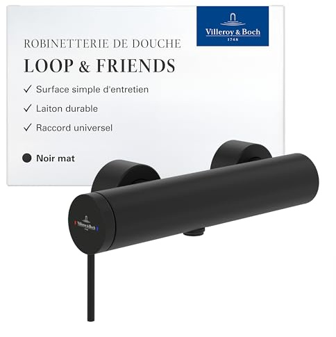 Villeroy & Boch Loop & Friends Duscharmatur, Mischbatterie Dusche mit Rückflussschutz und Keramikkartusche, Einhebelmischer Dusche für Aufputz Montage, rund – Matt Black