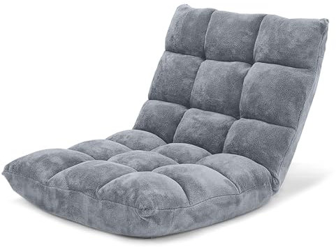 SOARS Bodenstuhl mit Rückenlehne Verstellbar, Bodensofa klappbar, Bodensessel gepolstert, Meditationsstuhl für Zuhause & Büro (Grau)