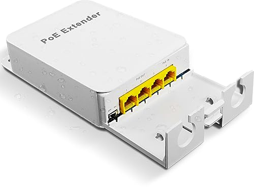 MEIRIYFA Gigabit PoE Verlängerer Außenbereich 4 Ports PoE Switch IEEE 802.3af/at Wiederholer, 1000Mbps 1 PoE Ein 3 PoE Aus Wasserdicht 30W 100m Strom und Daten für PoE Injektor und Sicherheitskamera