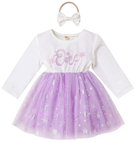 IMEKIS Vestito da bambina per il 1° compleanno, per servizio fotografico, a maniche lunghe, con fiocco di neve, abito da principessa, abito in tulle e fiocco