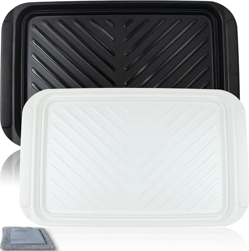 Czlizdyt Grilling Prep and Serve Trays, BBQ Tray for Raw and Cooked Food, Melamine Serving Platter for Food, Set of 2, Black and White, Napkin and Cleaning Clothes Included