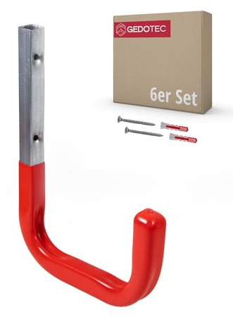 Gedotec Wandhalterung - Wandhaken zum Schrauben Stahl verzinkt gummiert | MONO | 6 Stück Gerätehaken Länge: 150 mm inkl. Befestigungsmaterial | Allzweckhaken aus Metall | Wandhalterung Garage