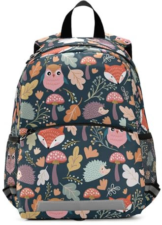 Mnsruu Kleinkind-Rucksack, Herbst-niedliche Eule, Fuchs, Igel, Kinderzimmertasche für Jungen und Mädchen, Vorschule, Kindergarten, Büchertasche, Reisetasche, Kindertagesstätte mit reflektierenden