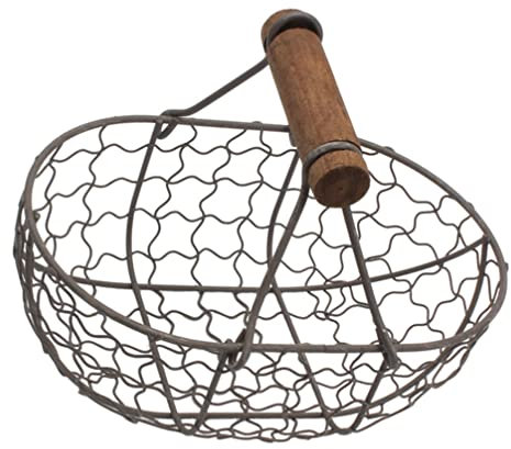 Ciieeo Oval Wire Egg Basket with Handle for Carrying and Collecting Eggs and Fruit, Grey Iron, Farmhouse Style, Kitchen Storage Basket