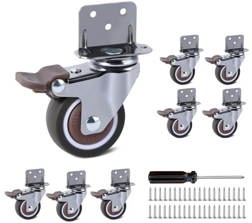 8 Rollen für Möbel mit Bremse Rollen, 50 mm Schwerlastrollen in L-Form, Schwermöbelrollen zum Bewegen von Möbeln und Blumenstützen, Kapazität 280 kg (kostenlose Schrauben und Schraubendreher)