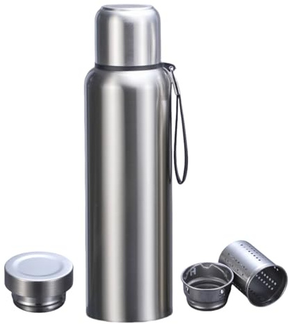 CDJ 50 oz Thermos with Tea Infuser Stainless Steel Vacuum Insulated Water Bottles with 2 Covers Flasks for Hot and Cold Drinks Large Coffee Bottle for Traval,Hiking,Camping