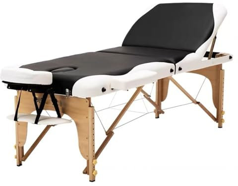 WQZStar Tragbare professionelle Massageliegen aus Holz mit klappbaren, maßgeschneiderten, hydraulisch klappbaren Massageliegen (Beige) (Weiß)