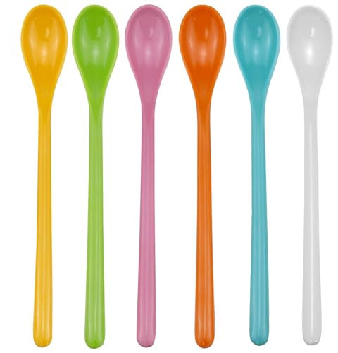 zutisay Cuchara mezcladora de mango largo, cuchara de café de plástico, cucharas de té helado, cuchara larga, adecuada para café helado, limonada, sundae (blanco, verde claro, rosa, amarillo, naranja,