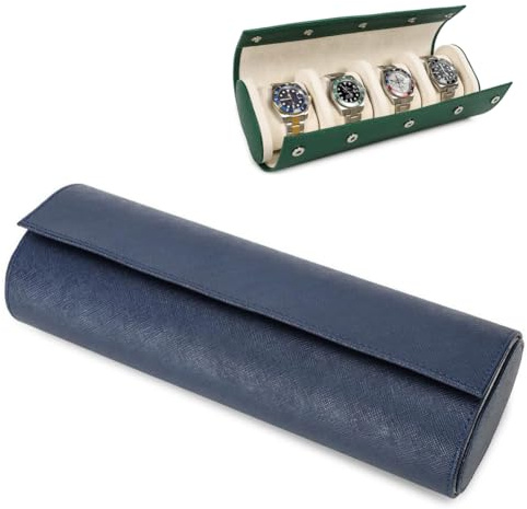 Generisch Uhrenrollen-Etui für 4 Uhren, 4 Fächer, Luxus-Uhrenrolle, Reise-Uhrenetui, Leder, Reiseuhren-Organizer, Aufbewahrungsbox in Schwarz, Grün, Grau, Dunkelblau