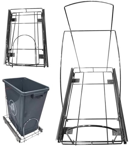 HoveeLuty Poubelle coulissante pour armoire de cuisine, poubelle coulissante réglable sous armoire, étagère coulissante en métal 16,5 x 15,8 x 11 avec poignée (poubelle non incluse)