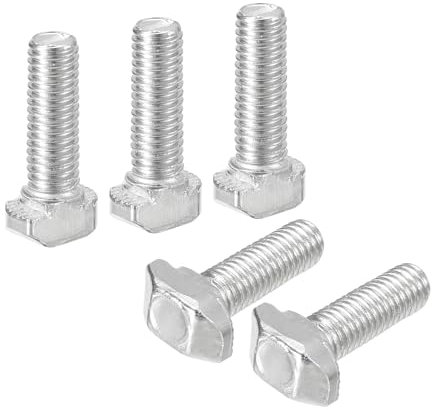 QUARKZMAN 20Pcs Boulons en T, M5 x 16mm Boulon à Tête de Marteau T Vis Stud pour Profilé en Aluminium à Rainure en T de la Série 2020, Acier au Carbone Nickelé, Argent